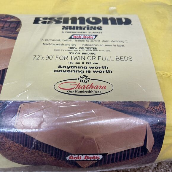 NEW Vintage Chatham Harvest Gold 70s Esmond Sunrise Satin Trim Blanket 72X90 - Picture 7 of 8